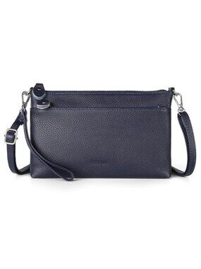 Genuine Leather Wristlet Clutch Wallet Small Crossbody Purse RFID Blocking Navy